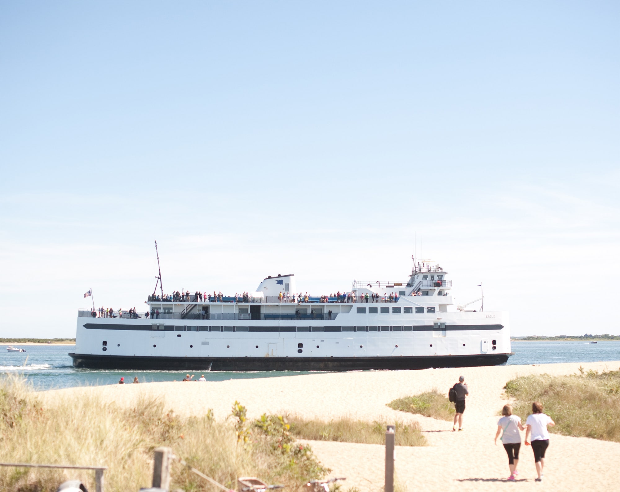 A large boat in the water