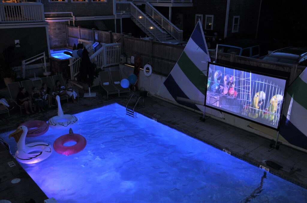 A hot tub at night