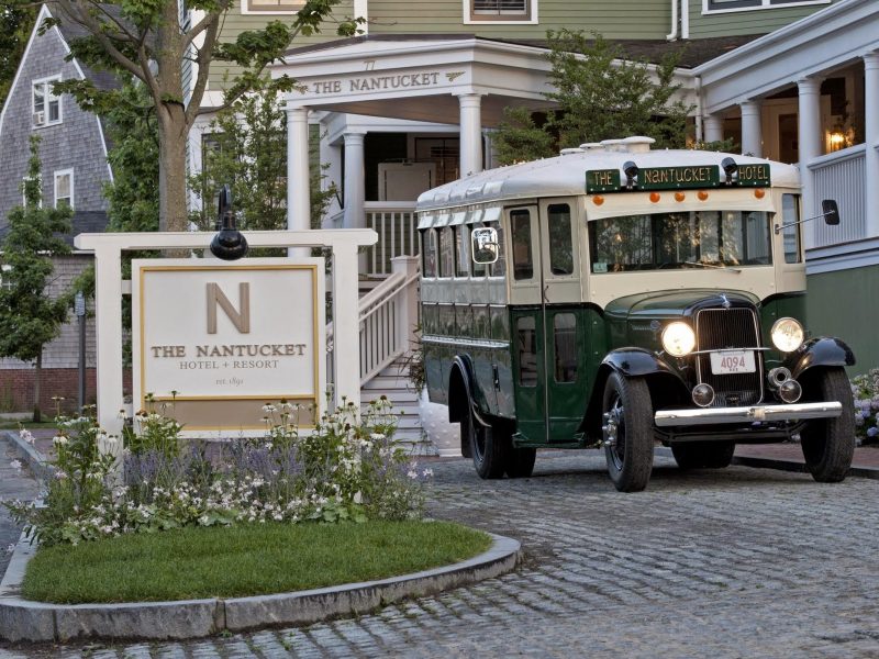 The Nantucket Hotel with a vintage bus in front of it